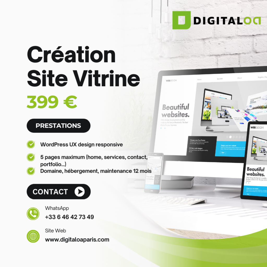 création site vitrine wordpress professionnel 399 euros digitaloa