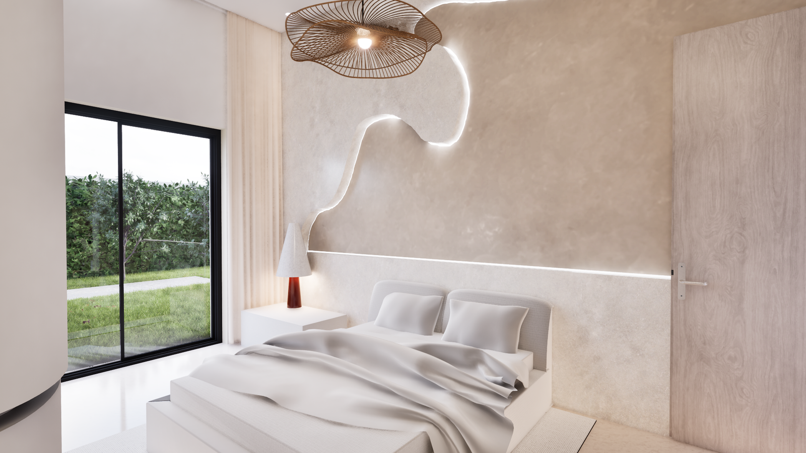 Un univers apaisant où la douceur des matières rencontre la pureté des lignes.Cette chambre moderne est pensée comme un cocon lumineux, où le bois clair, les textures naturelles et les jeux de lumière créent une harmonie élégante et intemporelle.