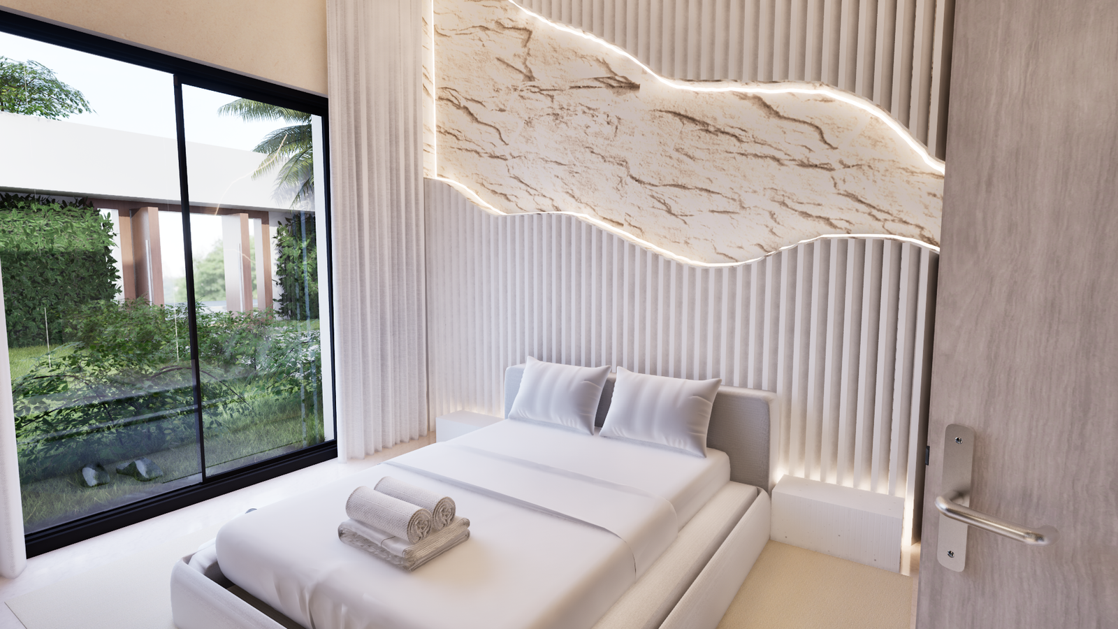 Un univers apaisant où la douceur des matières rencontre la pureté des lignes.Cette chambre moderne est pensée comme un cocon lumineux, où le bois clair, les textures naturelles et les jeux de lumière créent une harmonie élégante et intemporelle.