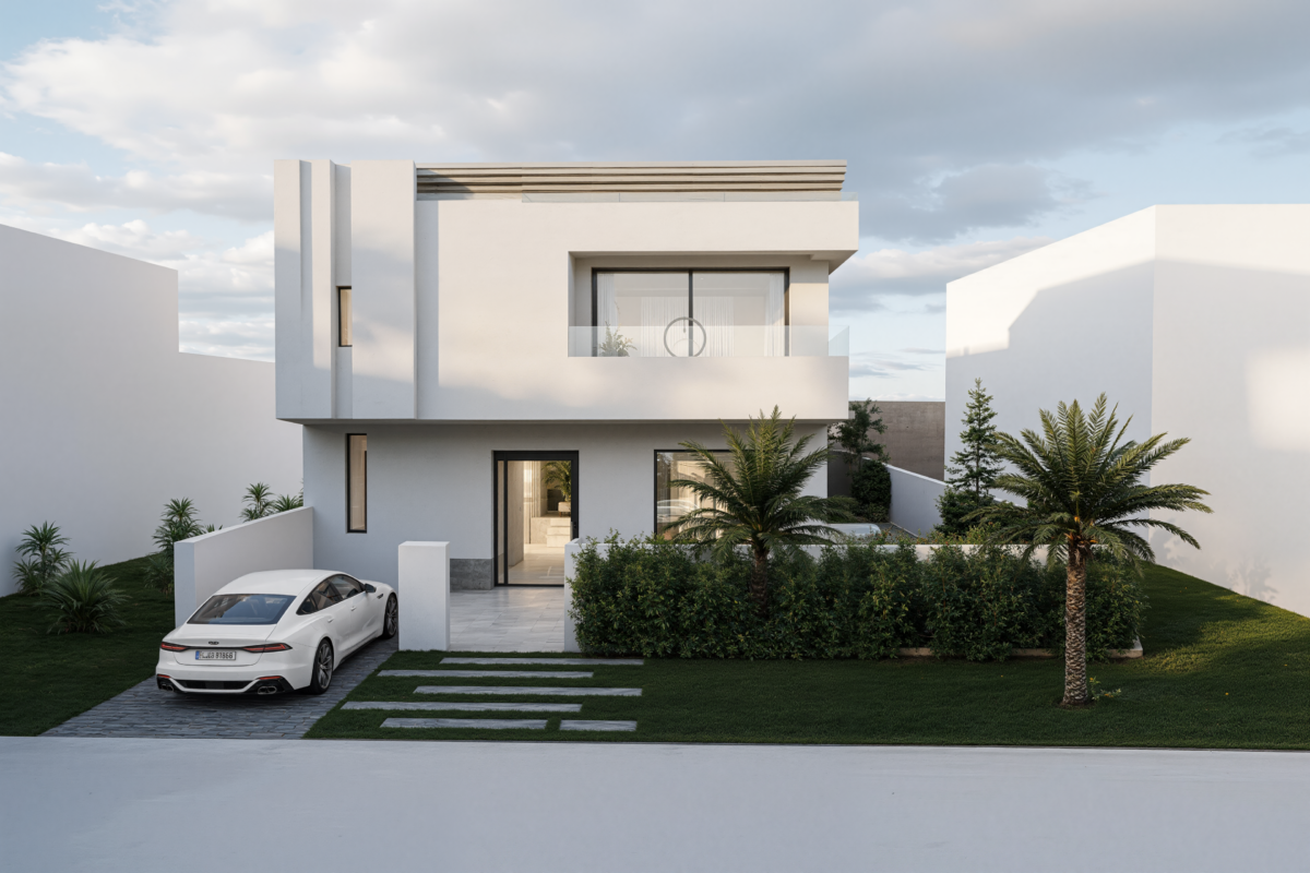Une architecture aux volumes sculpturaux, pensée pour exprimer la sobriété, la modernité et l’équilibre. Les lignes franches, les matières minérales et les ouvertures généreuses composent une façade raffinée, lumineuse et parfaitement intégrée à son environnement. 🤍🌿