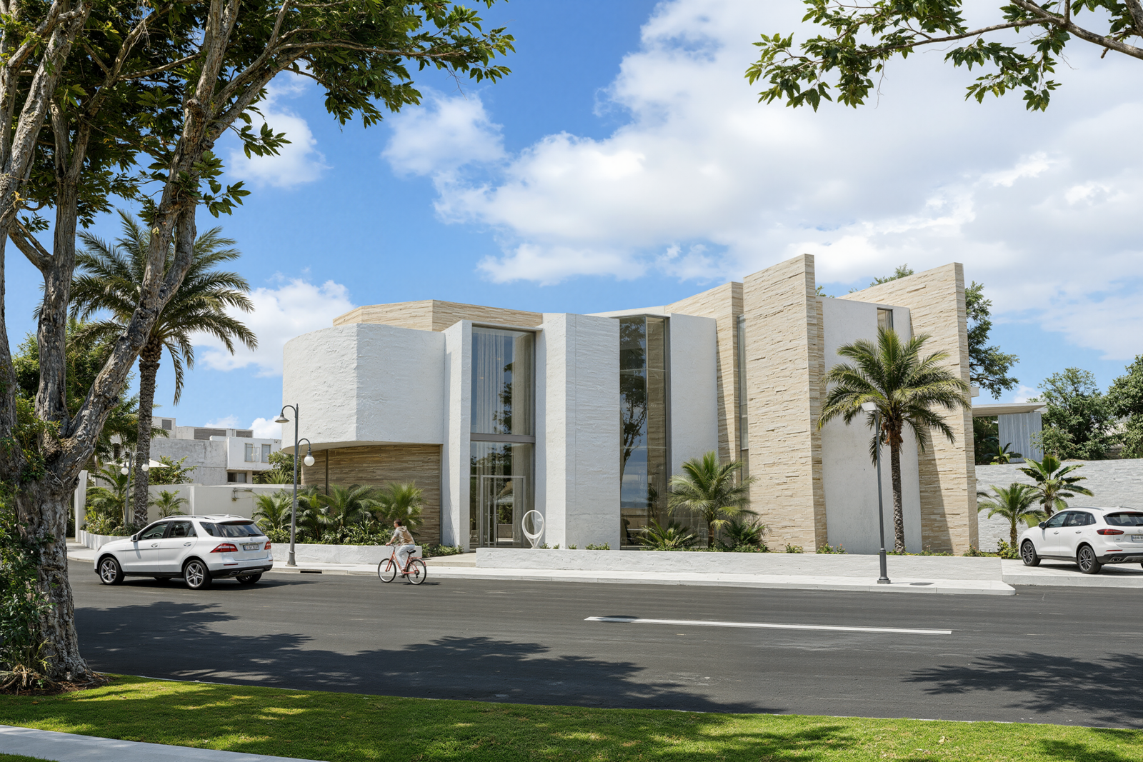 Une façade sculpturale aux volumes affirmés, où les matières naturelles, les lignes géométriques et les grandes ouvertures composent une présence élégante et intemporelle. L’architecture s’intègre avec finesse dans le paysage tropical pour créer un ensemble à la fois moderne, apaisant et prestigieux. 🌴🤍