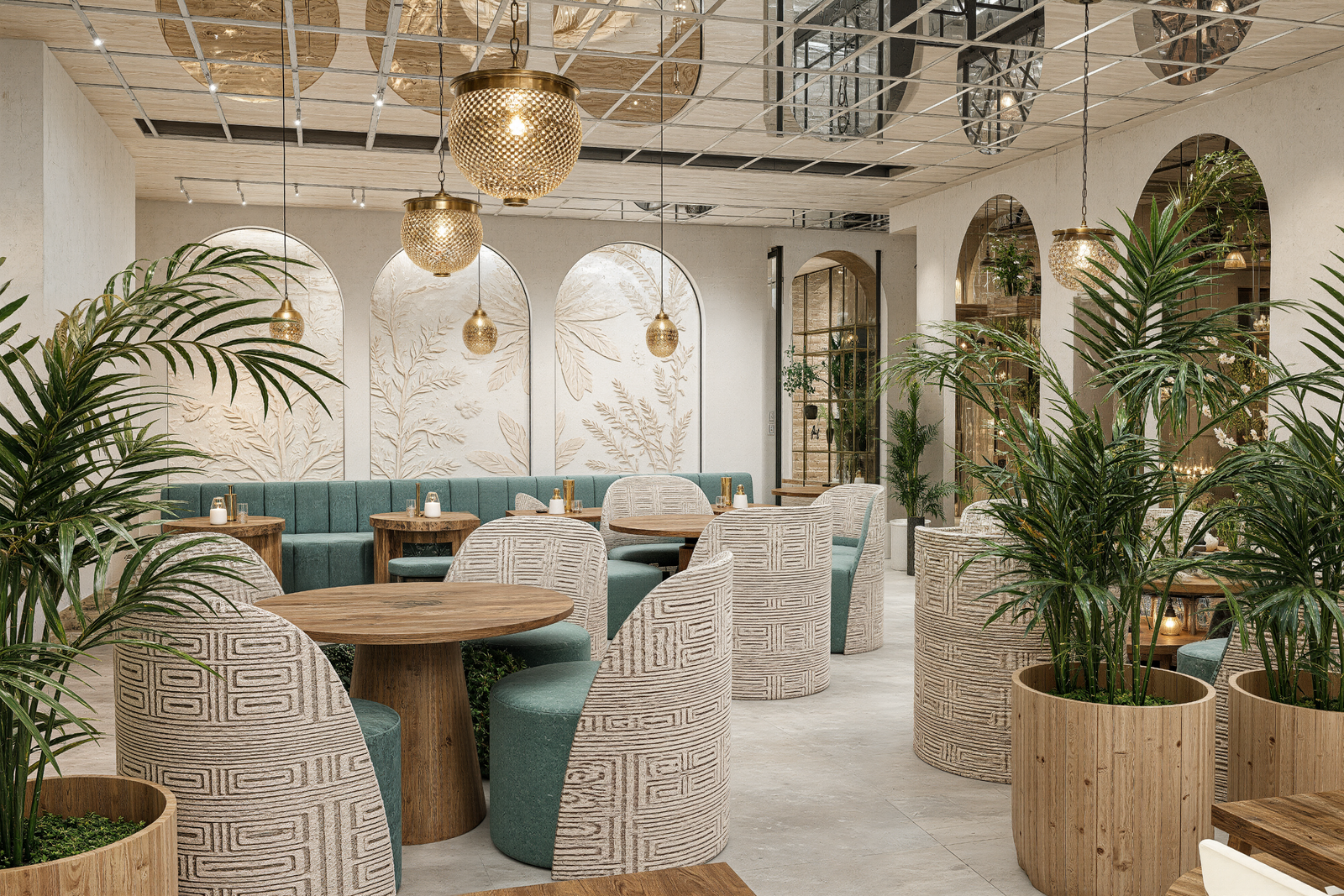 Un lieu pensé comme une véritable expérience.
L’architecture intérieure associe élégance contemporaine, matières chaleureuses et atmosphère végétale pour créer un cadre raffiné, vivant et mémorable. 🍽️🌿