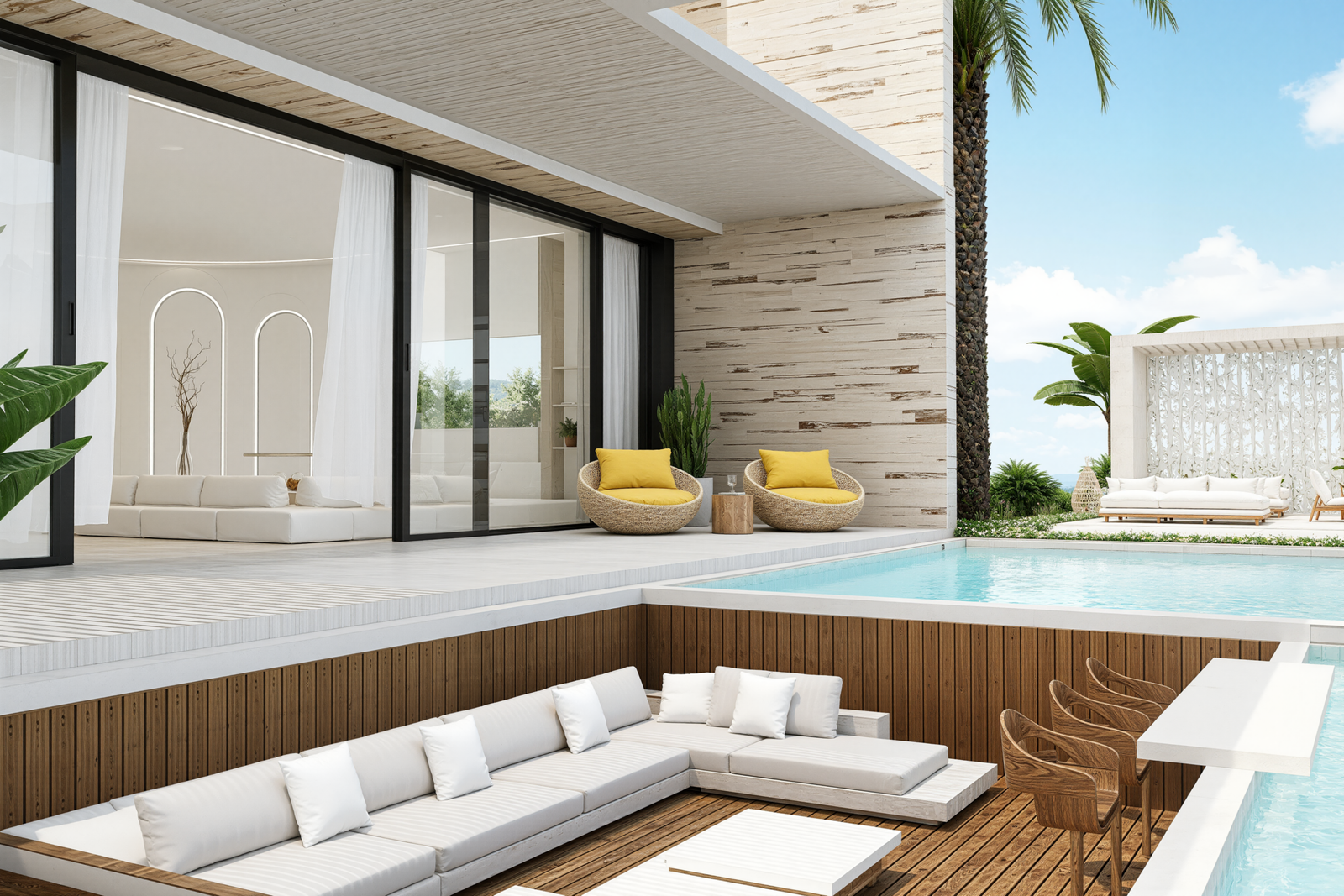 L’art de vivre en extérieur prend ici toute sa dimension.Entre architecture contemporaine, matières nobles et ambiance solaire, ce coin piscine a été imaginé comme une véritable parenthèse d’exception. ☀️💦