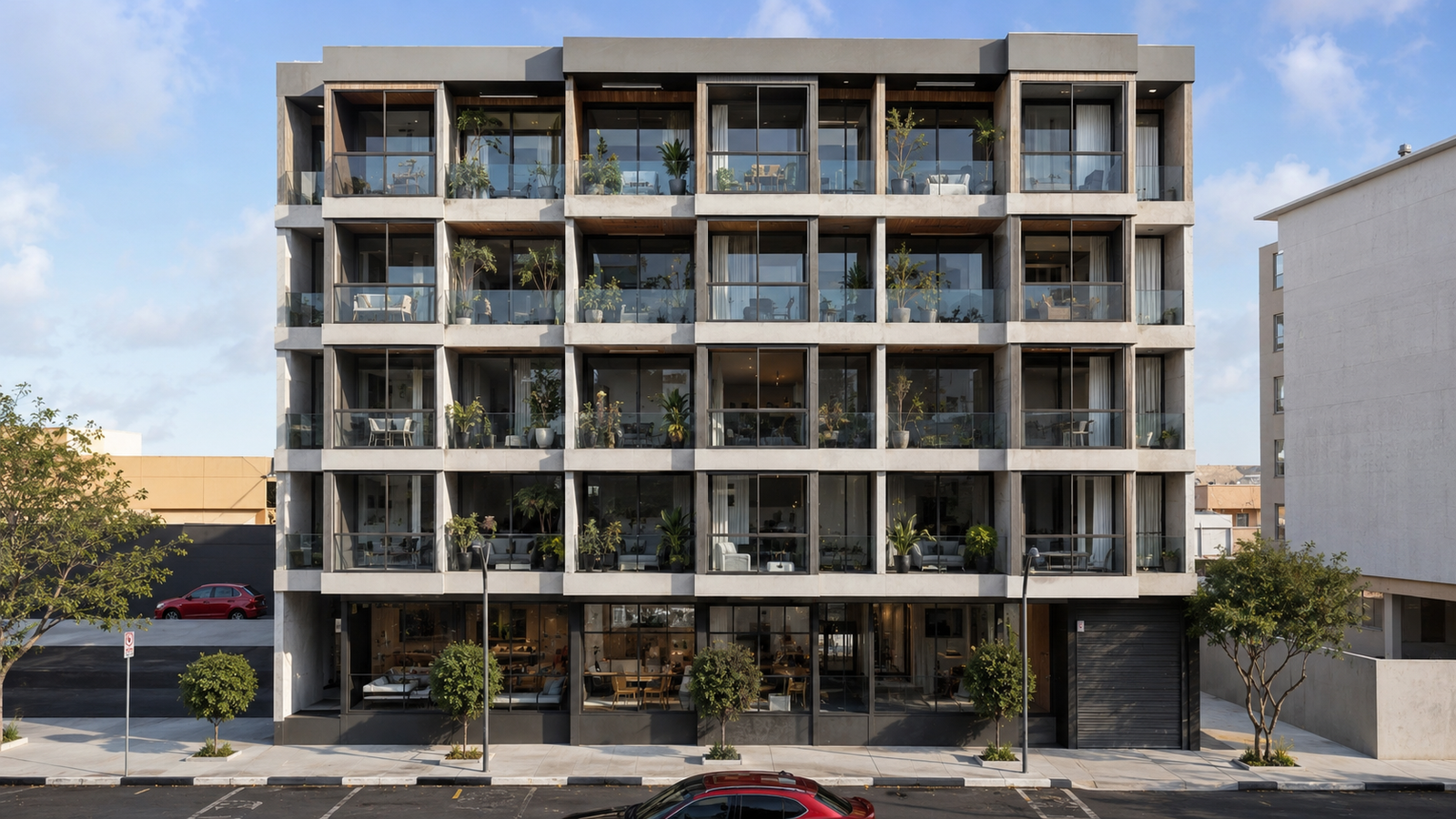 Une résidence pensée autour d’une architecture contemporaine élégante, où les lignes géométriques et les larges ouvertures créent une façade à la fois moderne, lumineuse et intemporelle. Les jeux de volumes, les matériaux minéraux et les touches végétales apportent rythme et sophistication à l’ensemble. 🤍