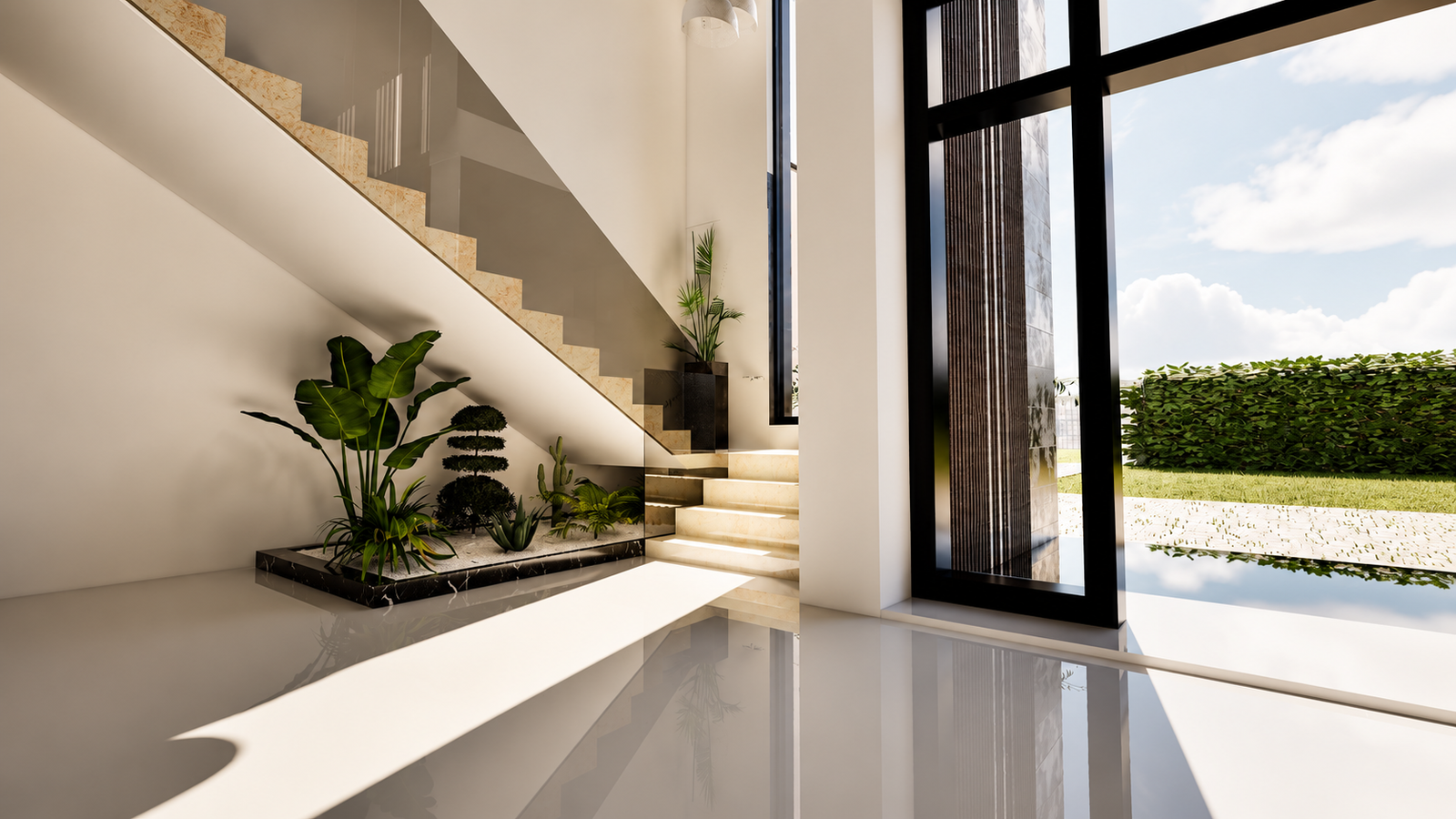 Un espace d’entrée pensé comme une véritable signature architecturale. Avec sa double hauteur, ses ouvertures vitrées généreuses et ses lignes minimalistes, cet escalier contemporain apporte élégance, lumière et sensation de grandeur dès les premiers pas dans la villa. 🏡