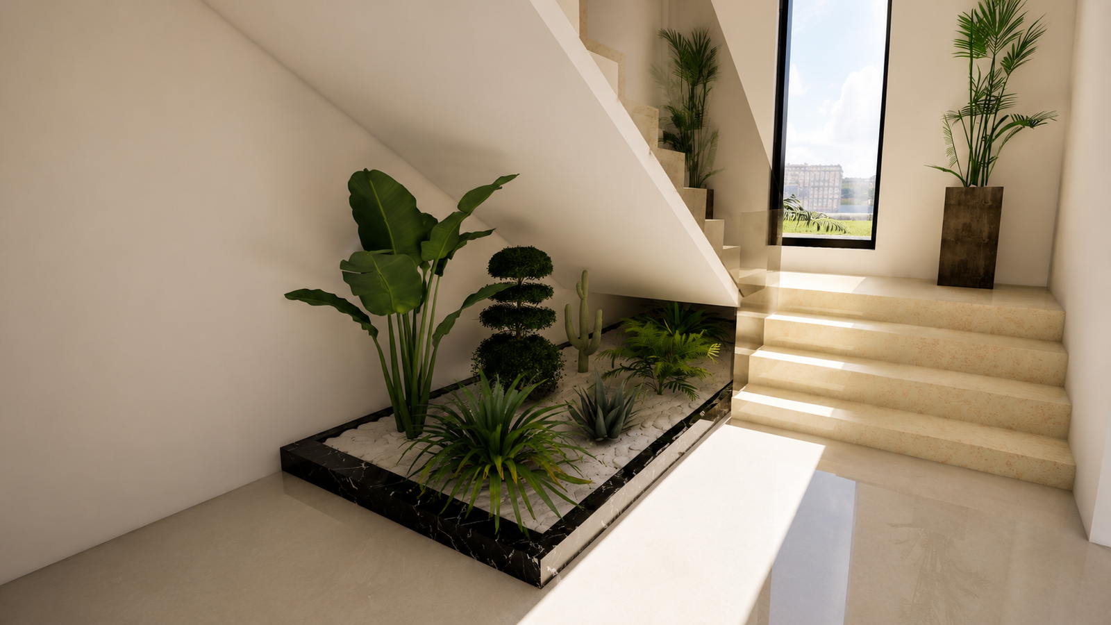 Un espace d’entrée pensé comme une véritable signature architecturale. Avec sa double hauteur, ses ouvertures vitrées généreuses et ses lignes minimalistes, cet escalier contemporain apporte élégance, lumière et sensation de grandeur dès les premiers pas dans la villa. 🏡
