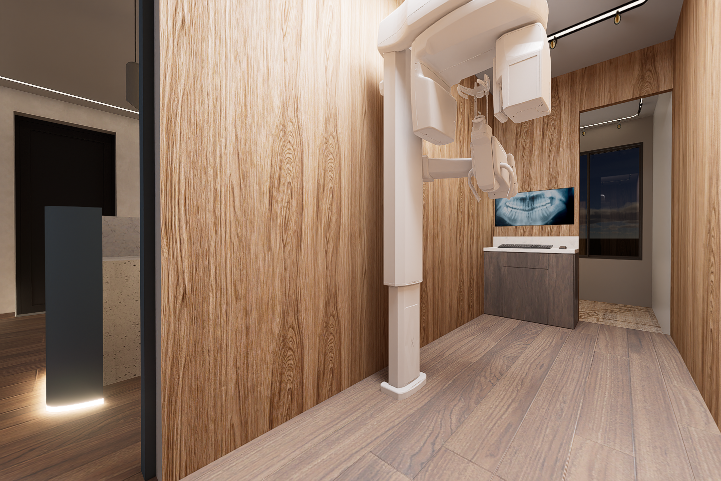 Cabinet Dentaire “Signature” — Une expérience premium dès le premier regardUn projet où l’architecture intérieure devient un véritable outil d’image de marque, pensé pour refléter l’excellence et le raffinement d’un cabinet dentaire moderne.Dans ces rendus 3D, chaque espace a été conçu pour allier confort patient, fluidité de circulation et identité forte :🔹 Accueil contemporain et haut de gammeUn comptoir en matériaux nobles aux lignes minimalistes, accompagné d’un écran branding “KC Medical” et d’un éclairage doux intégré qui souligne la précision du design.🔹 Une identité forte et lumineuseLe mur “CLINIQUE DENTAIRE SIGNATURE” rétroéclairé structure l’espace et impose une présence élégante, visible et mémorable dès l’entrée.🔹 Une ambiance apaisante et sophistiquéePalette de tons chauds, bois naturel, béton minéral et éclairage indirect créent une atmosphère rassurante, loin de l’image froide des cabinets traditionnels.🔹 Salle d’attente pensée comme un loungeEspace ouvert, végétation intégrée, assises confortables et matériaux texturés pour offrir une expérience patient fluide et agréable.🔹 Circulation fluide et design fonctionnelChaque zone est optimisée pour guider naturellement le patient tout en préservant intimité et sérénité.