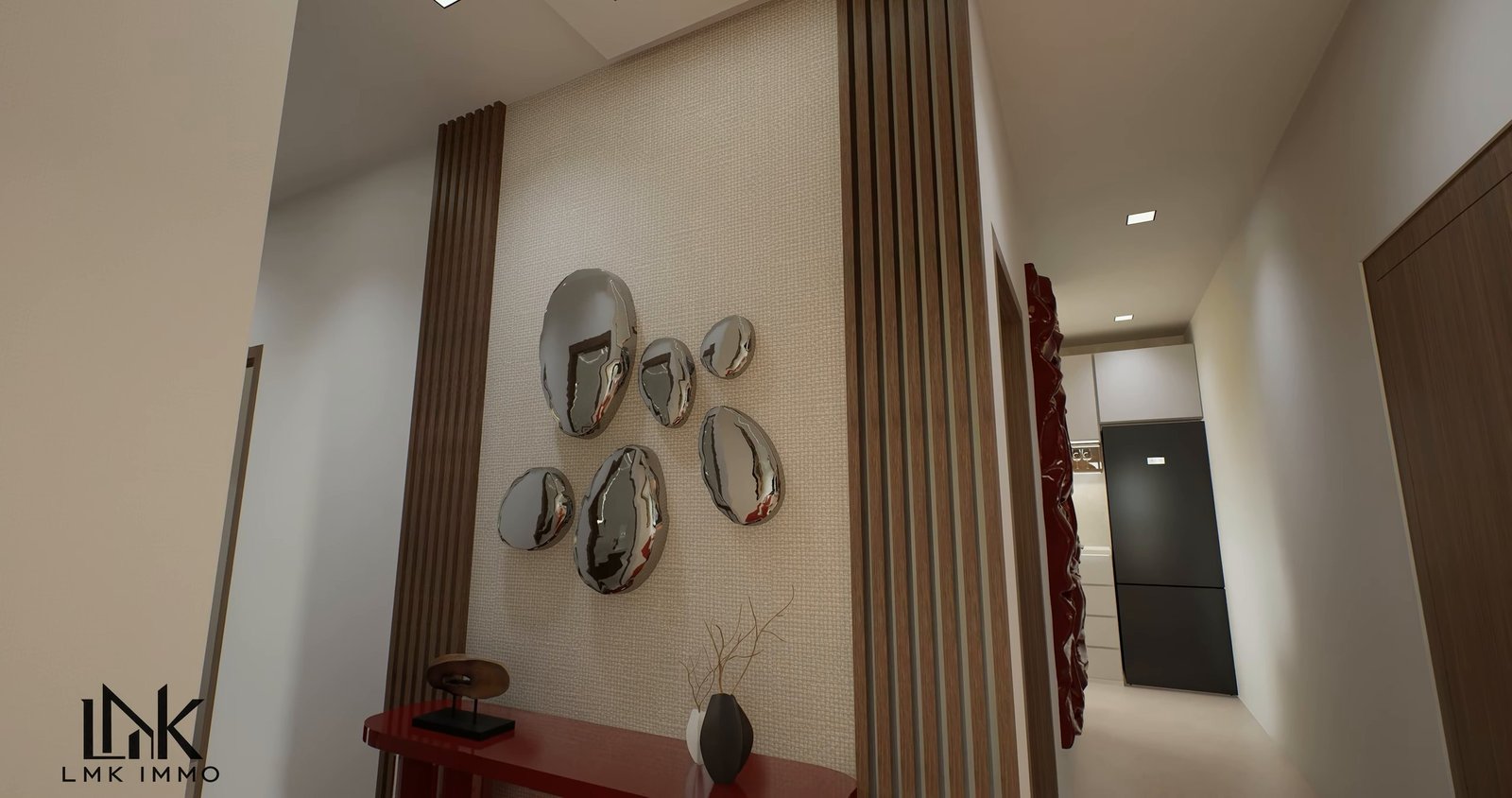 Appartement témoin T4 — entrée et miroirs décoratifs
