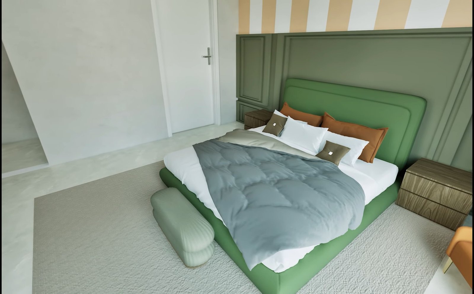 Villa A&S — chambre avec tête de lit verte